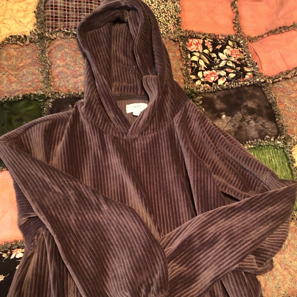 Aerie Velour Gray Cropped Sweatshirt